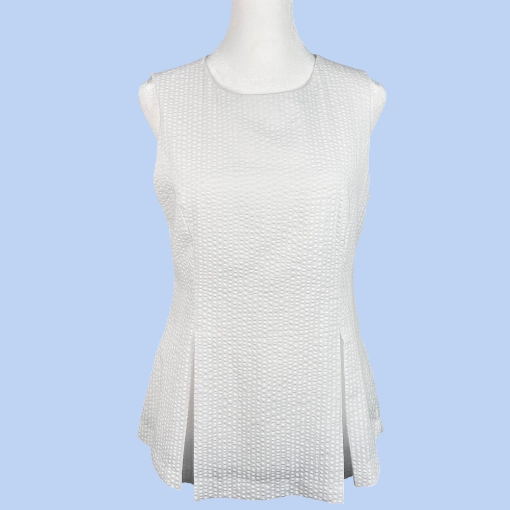 Duffield Lane White Seersucker Sleeveless Peplum Top Small Preppy Coastal Resort